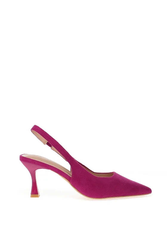 Affordable Suede Ankle Pumps for All-Day Wear--Zen Collection Faux Suede Sling Back Heeled Shoes, Fuchsia