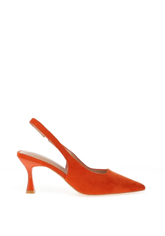 Affordable Suede Ankle Pumps for All-Day Wear--Zen Collection Faux Suede Sling Back Heeled Shoes, Orange