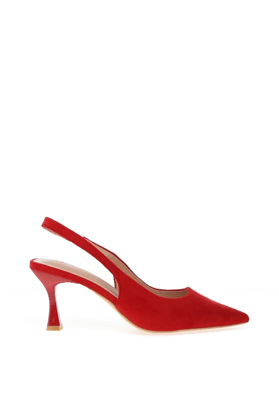 Affordable Suede Ankle Pumps for All-Day Wear--Zen Collection Faux Suede Sling Back Heeled Shoes, Red