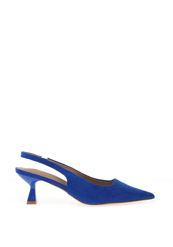 Affordable Suede Ankle Pumps for All-Day Wear--Zen Collection Faux Suede Sling Back Heeled Shoes, Royal Blue