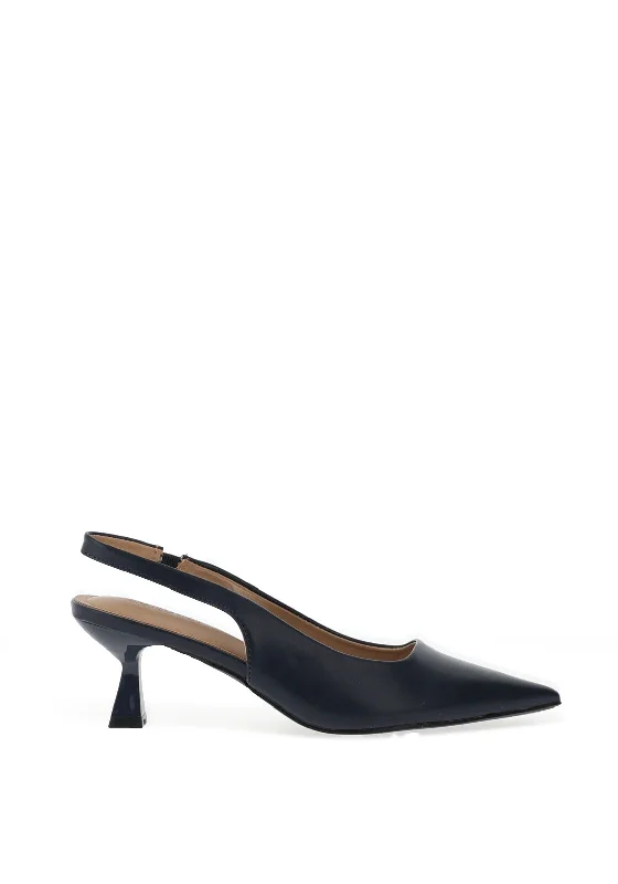 Zen Collection Faux Leather Sling Back Heeled Shoes, Midnight Navy---Comfortable Leather Pumps for Office and Everyday Wear