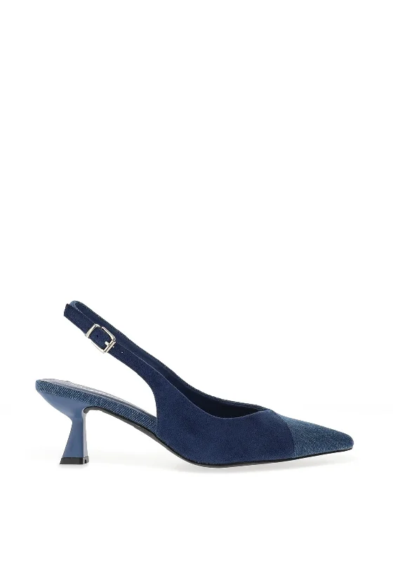 Zen Collection Denim Sling Back Heeled Shoes, Blue---Chic Denim Fabric Heels for a Unique Look