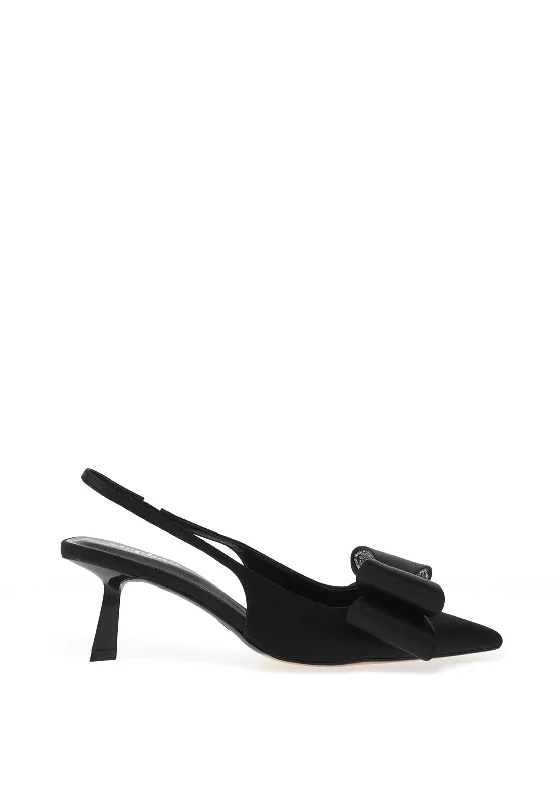 Zen Collection Bow Sling Back Heeled Shoes, Black---Charming Bow Pumps for a Cute and Stylish Look