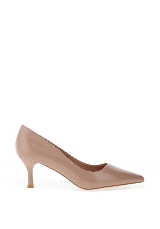 Sleek and Shiny Patent Pump Heels for a Polished Look--Zen Collection Patent Pointed Toe Heeled Shoes, Apricot