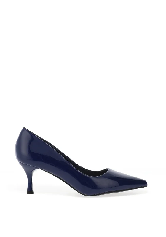 Sleek and Shiny Patent Pump Heels for a Polished Look--Zen Collection Patent Pointed Toe Heeled Shoes, Navy Blue