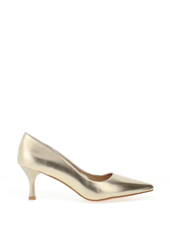 Stiletto Heel Pumps with Perfect Fit--Zen Collection Pointed Toe Heeled Shoes, Gold-Fashionable & Classic