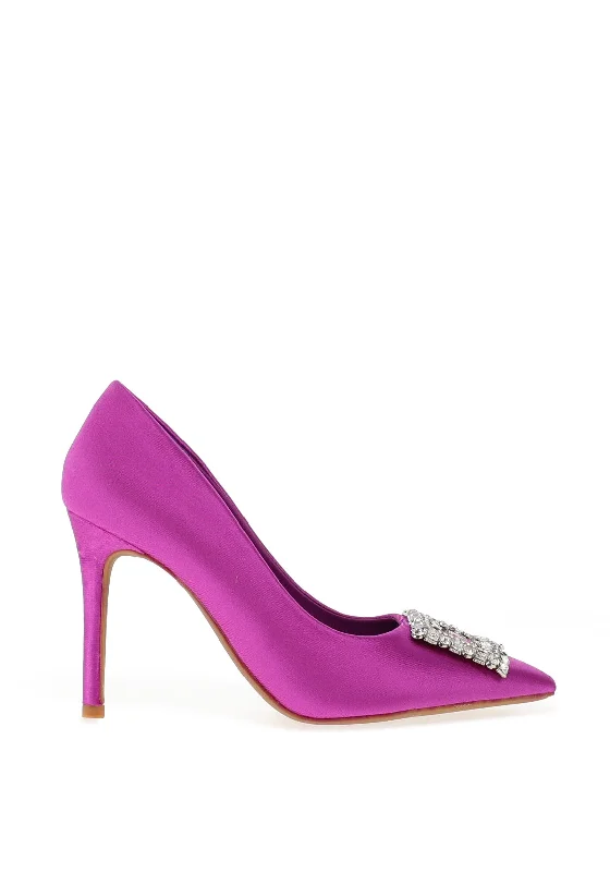 Zen Collection Satin Brooch Heeled Shoe, PurpleAffordable Satin Heels with a Luxe Touch