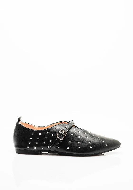 Versatile Dress Heels for Formal and Casual Wear---Zen Collection Studded Pumps, Black