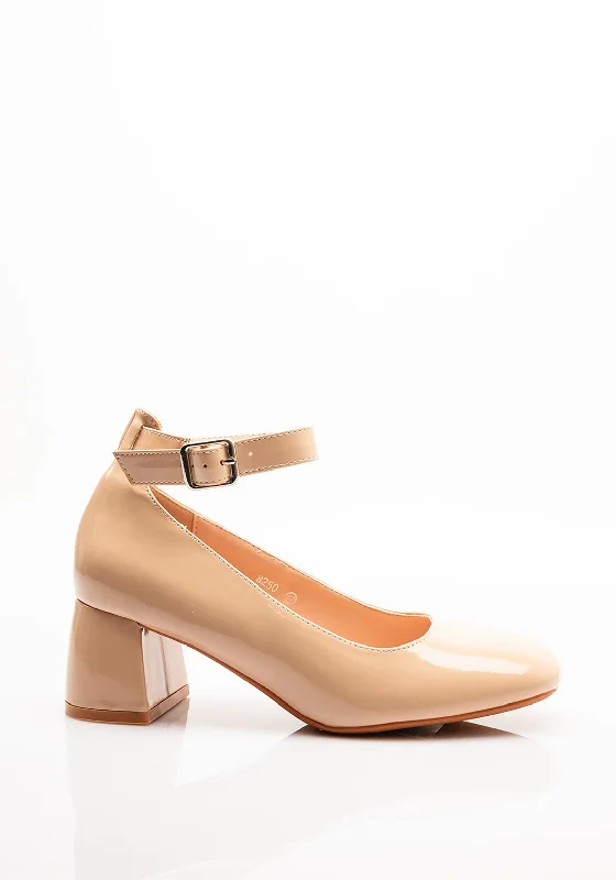 Trendy Chunky Heel Pumps for Casual Wear--Zen Collection Buckled Block Heels, Beige