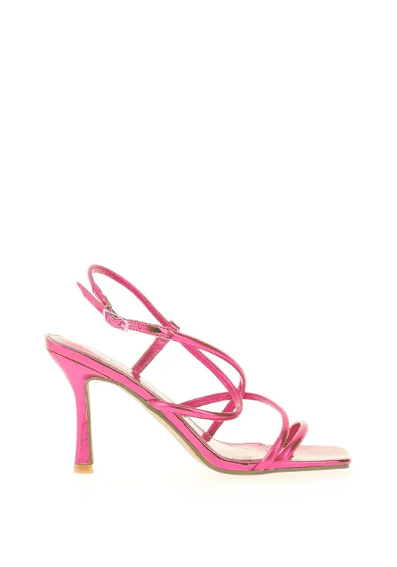 Versatile Heeled Sandals for Any Occasion---Zen Collection Metallic Multi Strap Heeled Shoe, Fuchsia