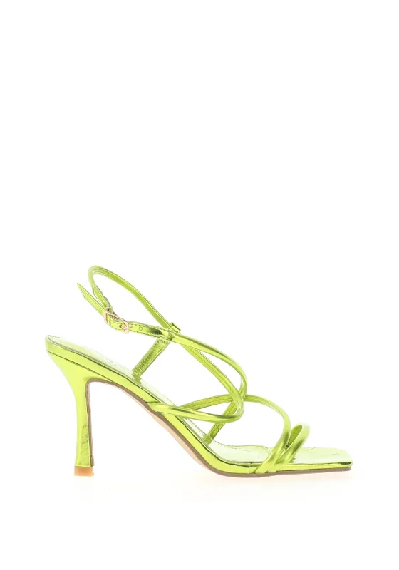 Versatile Heeled Sandals for Any Occasion---Zen Collection Metallic Multi Strap Heeled Shoe, Lime Green