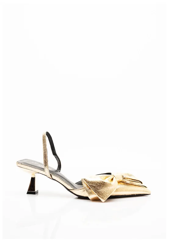 Zen Collection Metallic Bow Heels, Gold---Charming Bow Pumps for a Cute and Stylish Look