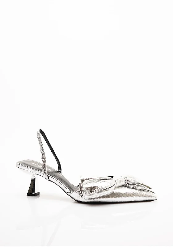 Zen Collection Metallic Bow Heels, Silver---Charming Bow Pumps for a Cute and Stylish Look