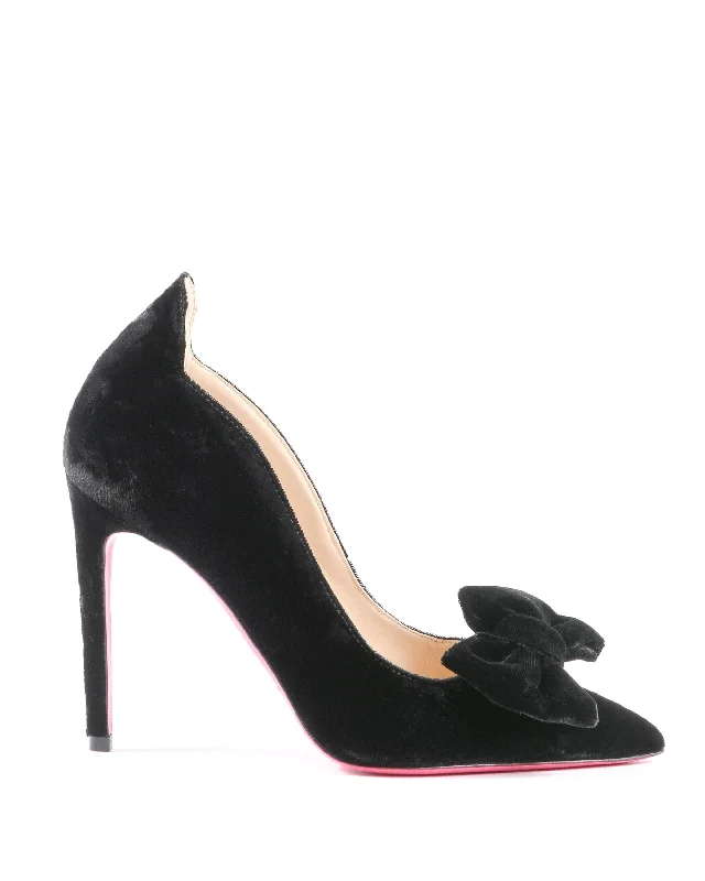 Ladies Velvet Bow Pump - Black---Charming Bow Pumps for a Cute and Stylish Look