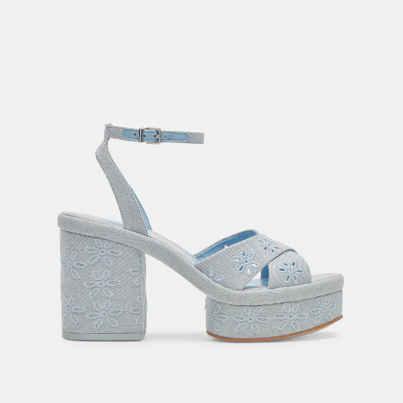 Stiletto Heel Pumps with Perfect Fit--LAISHA HEELS LIGHT BLUE FLORAL EYELET-Fashionable & Classic