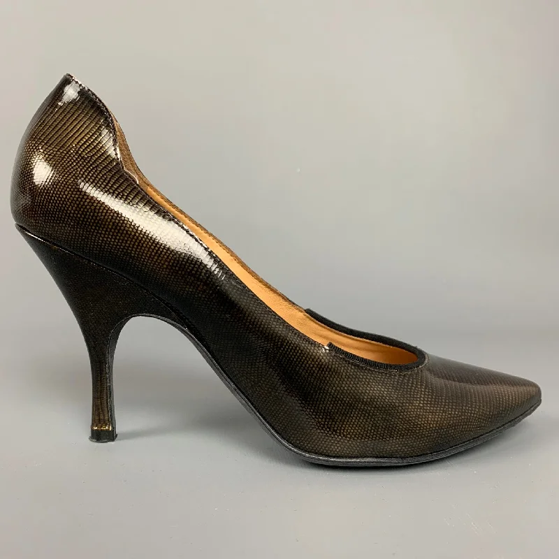 Sleek and Shiny Patent Pump Heels for a Polished Look--LANVIN for H&M Size 8 Bronze & Black Textured Patent Leather Pumps