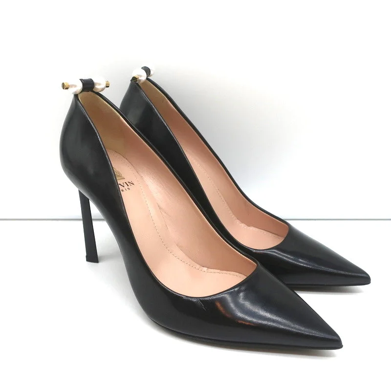 Stiletto Heel Pumps with Perfect Fit--Lanvin Pearl Pumps Black Leather Size 36 Pointed Toe Heels-Fashionable & Classic