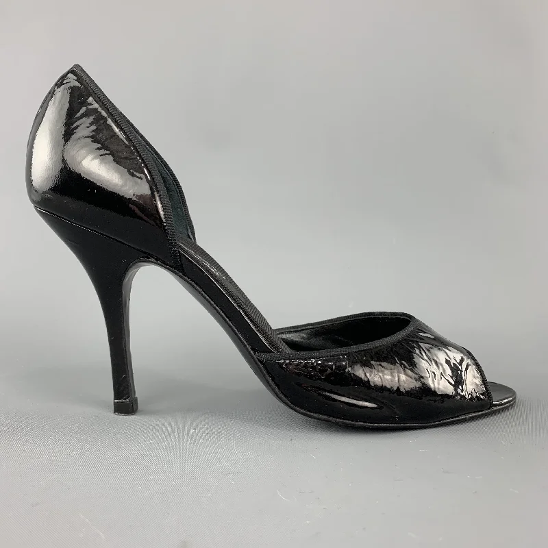 Sleek and Shiny Patent Pump Heels for a Polished Look--LANVIN Size 7 Black Patent Leather D'Orsay Peep Toe Pumps