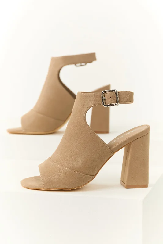 Stylish Open Toe Heels for Summer--Latte Open Toe Strap Chunky Heels