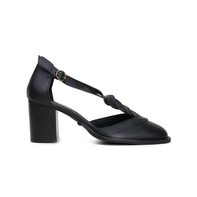 'Lauren' women's black t-bar mid-heel by Zette Shoes---Fashionable Kitten Heels for Date Night