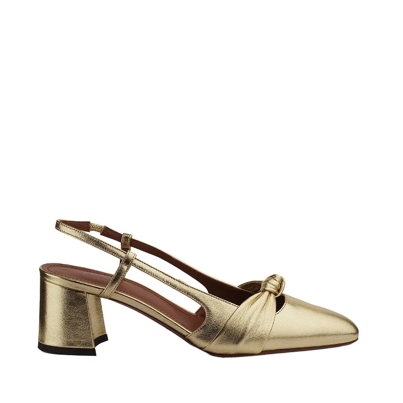 Fashionable Leather Slingback Pumps for Casual Wear--Gold Leather Slingback Shoes