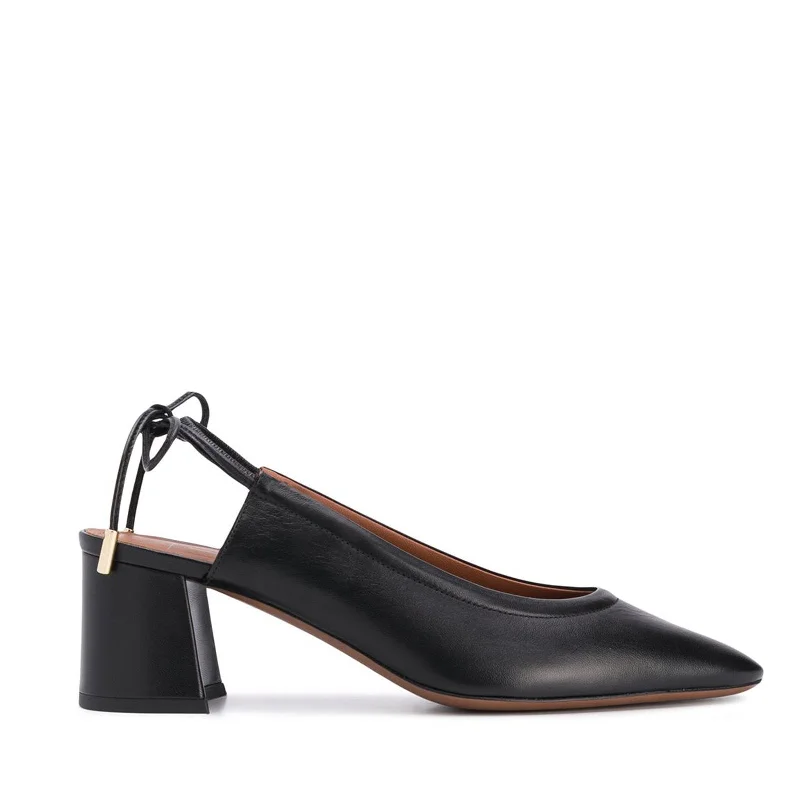 Slingback Shoes In Lux Black Nappa---Fashionable Kitten Heels for Date Night