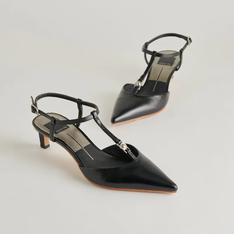 LAVON HEELS BLACK LEATHER---Comfortable Leather Pumps for Office and Everyday Wear