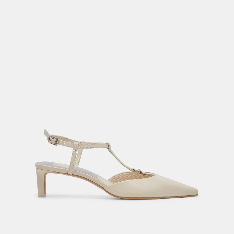 LAVON HEELS IVORY LEATHER---Comfortable Leather Pumps for Office and Everyday Wear