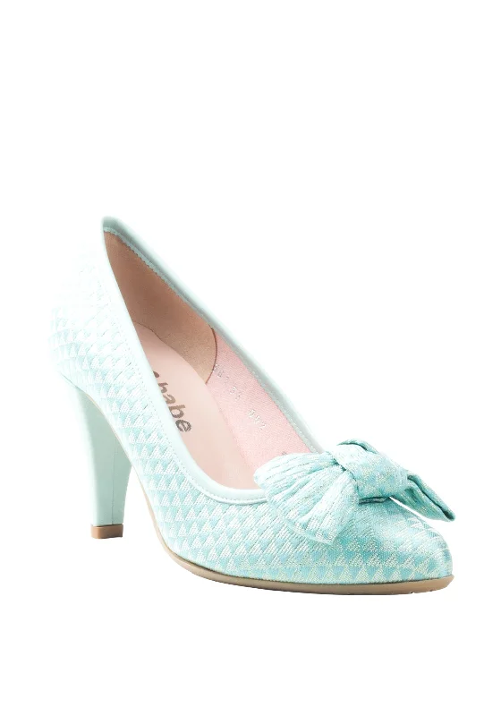 Le Babe Bow Textured Court Shoes, Light Green---Charming Bow Pumps for a Cute and Stylish Look