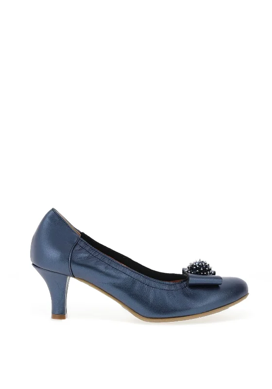 Le Babe Metallic Bow Shimmer Low Heeled Shoes, Navy Blue---Charming Bow Pumps for a Cute and Stylish Look