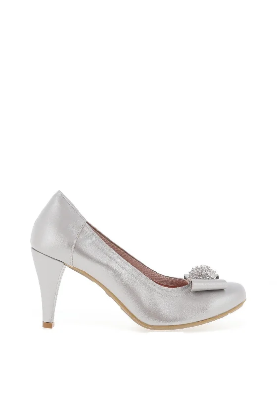 Le Babe Metallic Cluster Bow Heeled Shoes, Grey---Charming Bow Pumps for a Cute and Stylish Look