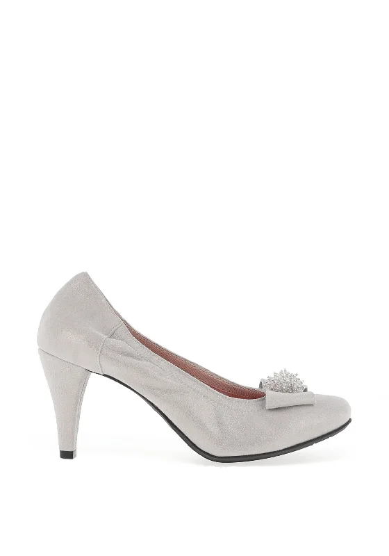 Le Babe Metallic Cluster Bow Shimmer Heeled Shoes, Grey---Charming Bow Pumps for a Cute and Stylish Look