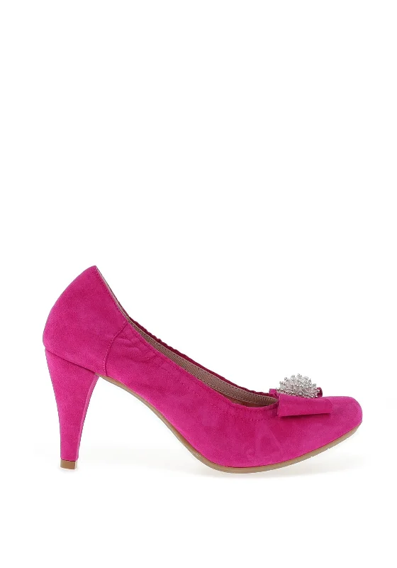 Le Babe Metallic Cluster Bow Shimmer Heeled Shoes, Magenta---Charming Bow Pumps for a Cute and Stylish Look