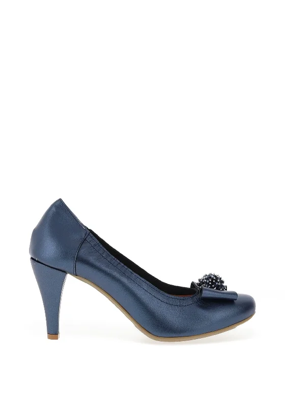 Le Babe Metallic Cluster Bow Shimmer Heeled Shoes, Navy Blue---Charming Bow Pumps for a Cute and Stylish Look