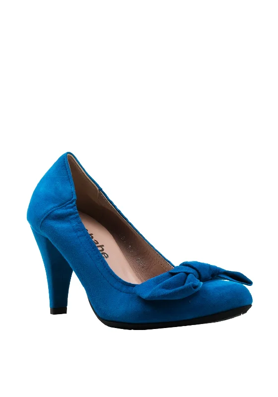 Affordable Suede Ankle Pumps for All-Day Wear--Le Babe Suede Bow Court Shoes, Blue