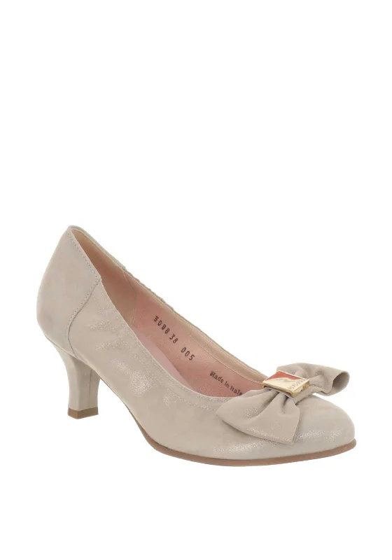 Affordable Suede Ankle Pumps for All-Day Wear--Le Babe Suede Bow Low Heeled Shoes, Champagne