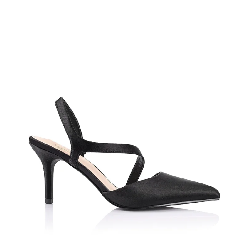 Lemon Point Toe Heels - Black SatinAffordable Satin Heels with a Luxe Touch