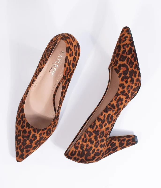 Affordable Suede Ankle Pumps for All-Day Wear--Leopard Print Suede Pointed Toe Heels