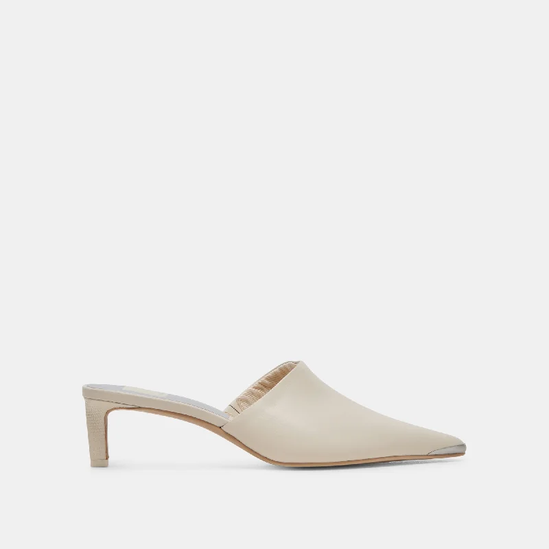 LEXY HEELS IVORY LEATHER---Comfortable Leather Pumps for Office and Everyday Wear