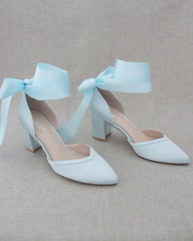 Trendy Chunky Heel Pumps for Casual Wear--Ankle Wrap Tie Wedding Block Heels