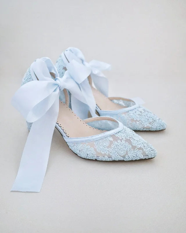 Block Heel Lace Ankle Wrap Bridal Shoes