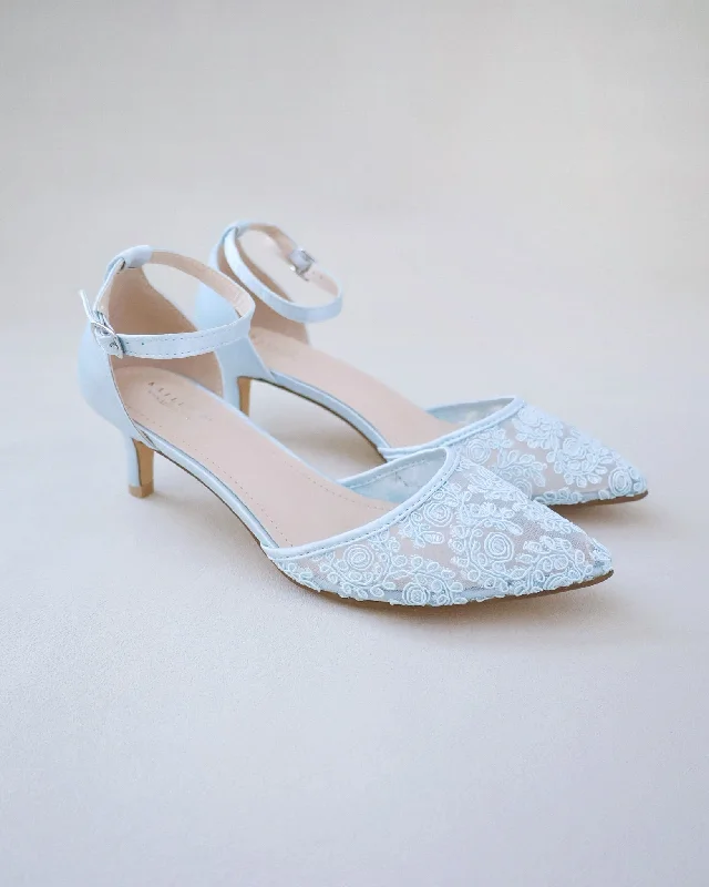 Stylish Lace Pumps for a Chic Look--Crochet Lace Pointy Toe Wedding Low Heels