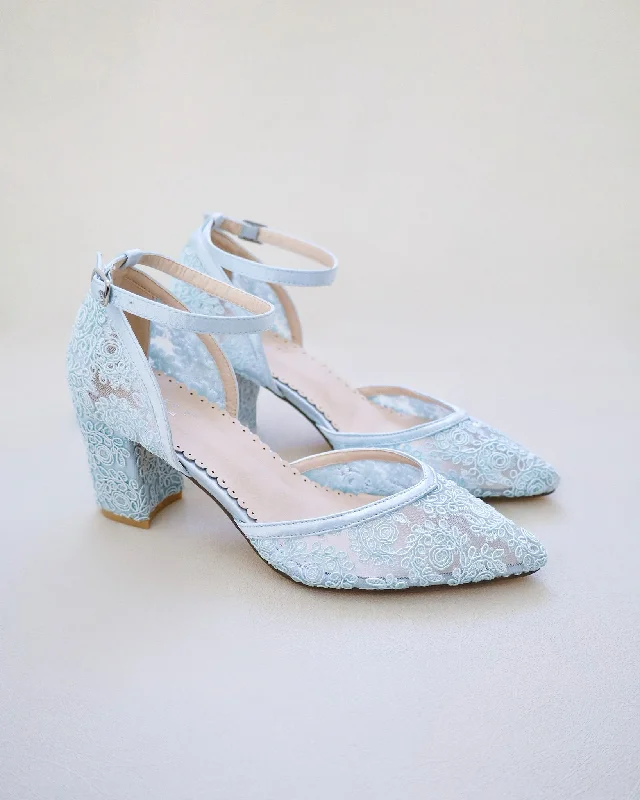 Trendy Chunky Heel Pumps for Casual Wear--Lace Block Heel For Weddings