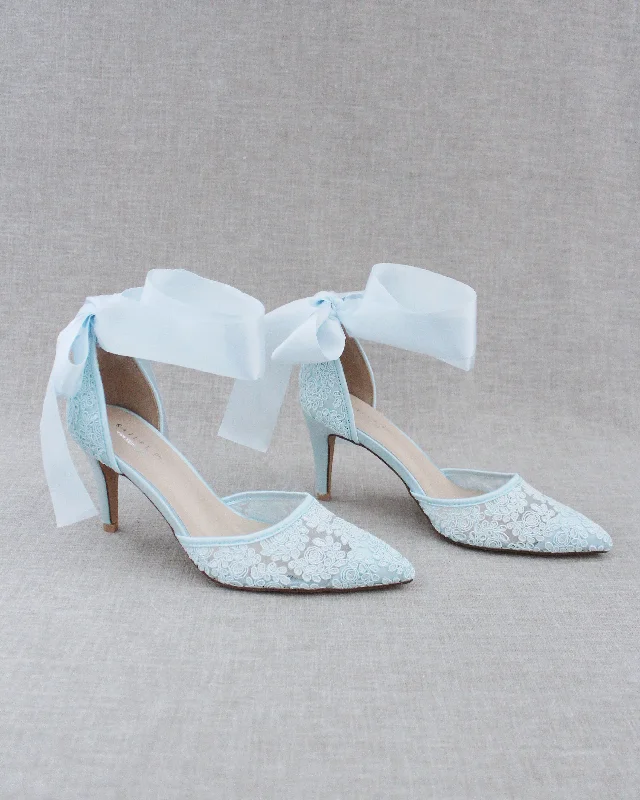 Stylish Lace Pumps for a Chic Look--Lace Heels with Ankle Tie For Brides