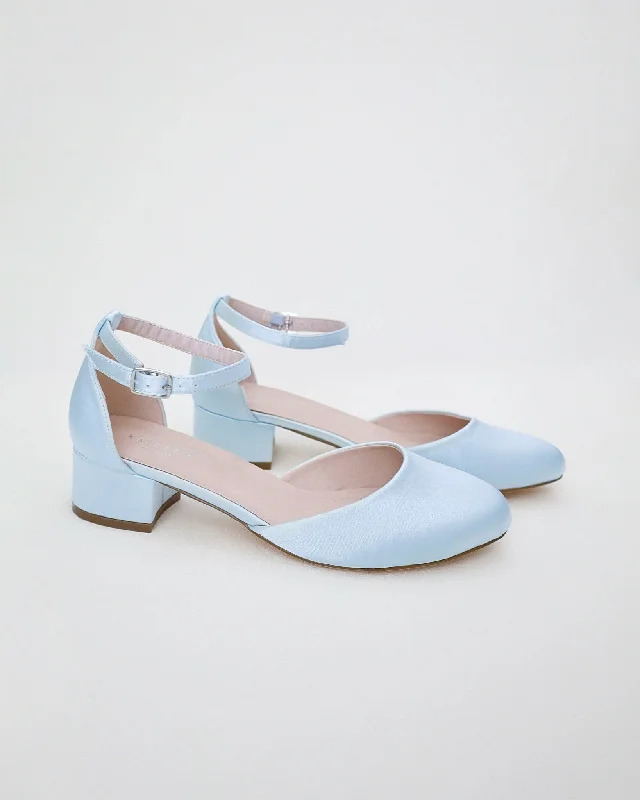 Stylish Ankle Strap Heels for Women--Round Toe Satin Block Heel with Ankle Strap