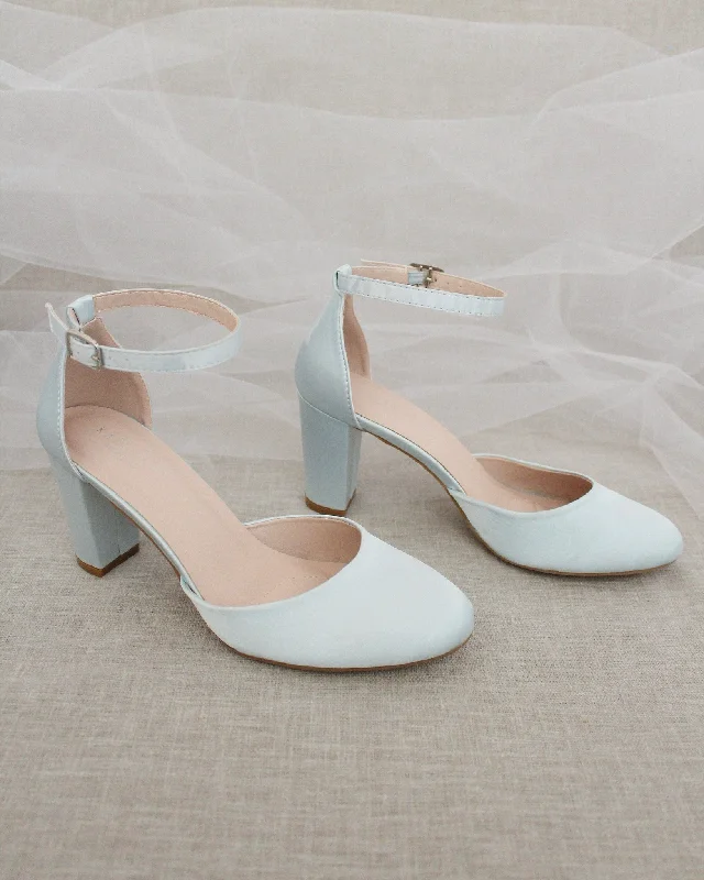 Stylish Ankle Strap Heels for Women--Satin Block Heel with Ankle Strap