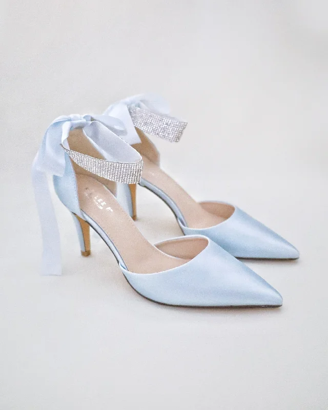 Satin Wedding Heels with Rhinestones StrapAffordable Satin Heels with a Luxe Touch