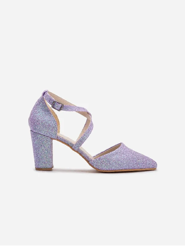 Sina Vegan Glitter Strappy Heels | Lilac---Trendy Glitter Heels for a Glamorous Look