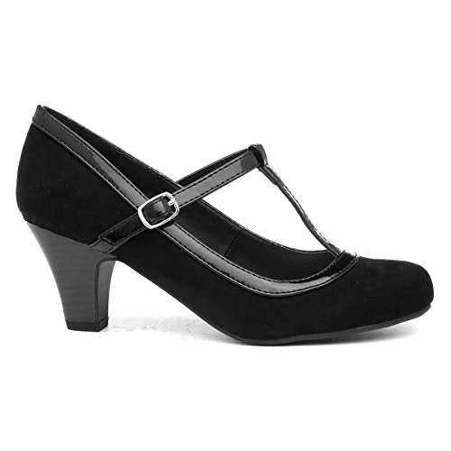 Affordable Suede Ankle Pumps for All-Day Wear--Lilley Womens Black Faux Suede T Bar Court Shoe