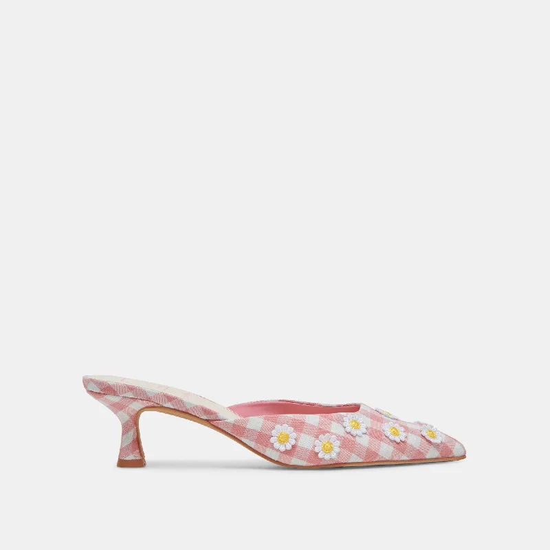 Stiletto Heel Pumps with Perfect Fit--LILOU HEELS WHITE PINK GINGHAM-Fashionable & Classic